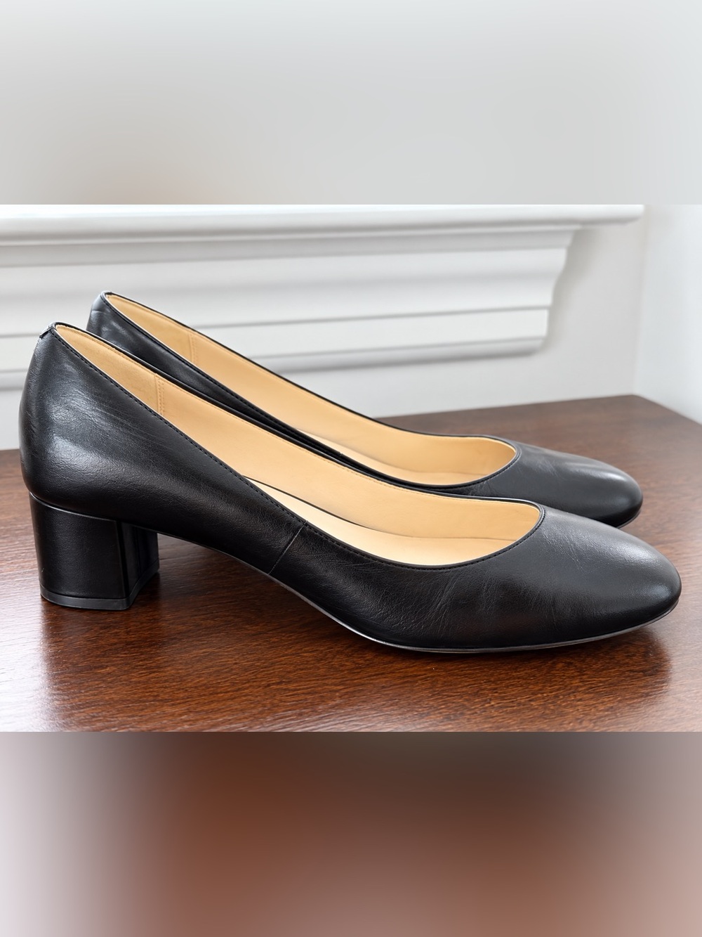 Cole Haan Grand Black Leather Block Heel Pumps 8B